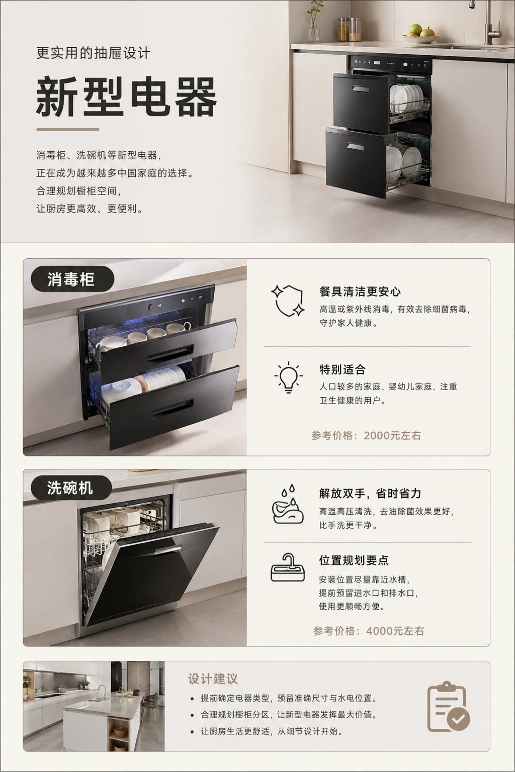 消毒柜和洗碗机纳入厨房地柜规划