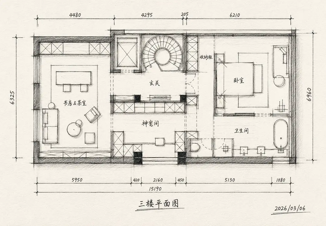 功能重组方案图3，展示户型结构、功能布局、动线优化与空间尺度